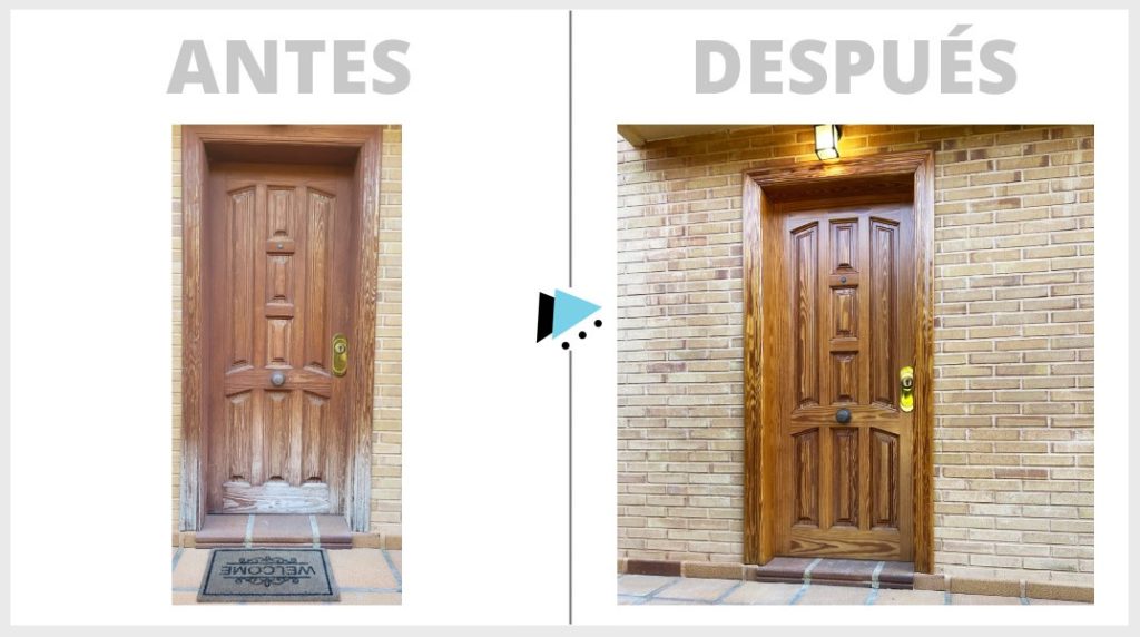 puerta madera exterior restaurada antes y despues