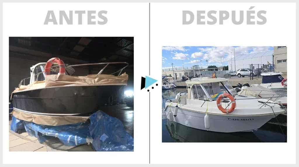 Lacado de interior y exterior de barco antes y después