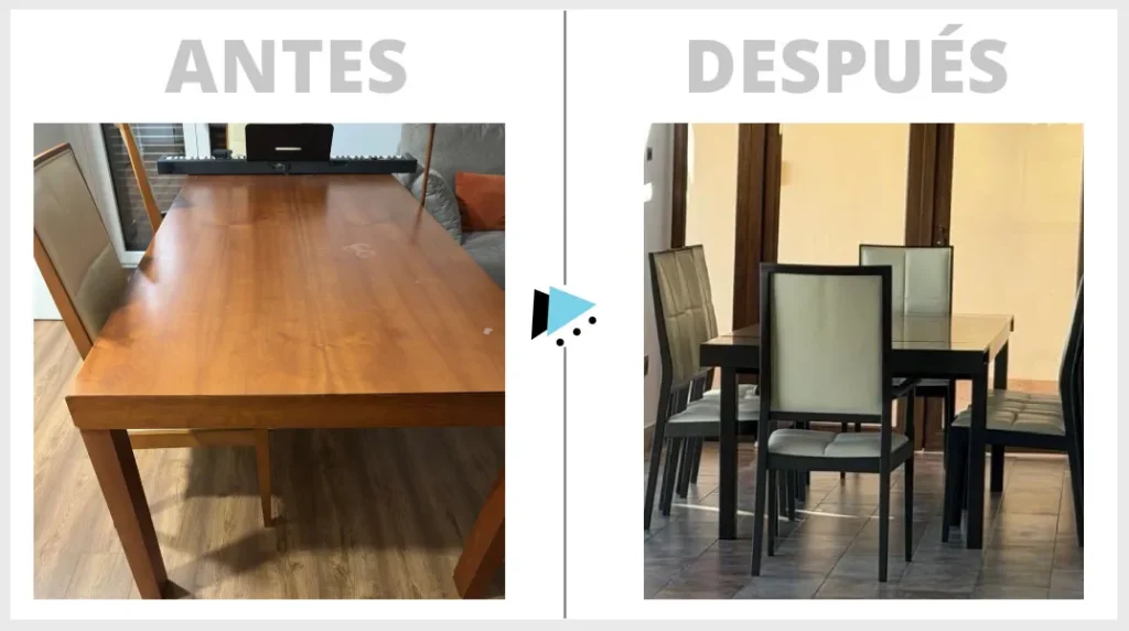 Lacado de Mesas y Sillas antes y después