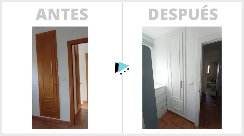 cado de puerta armario empotrado antes y despues en color blanco
